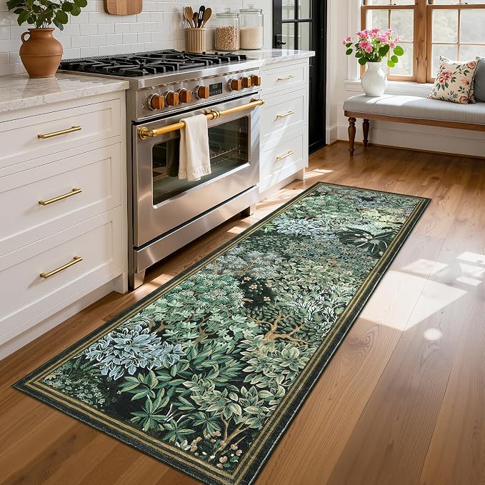 GarveeHome Forest Runner Rug 2.5x8, Botanical Low Pile Non Slip Stain by GarveeHome