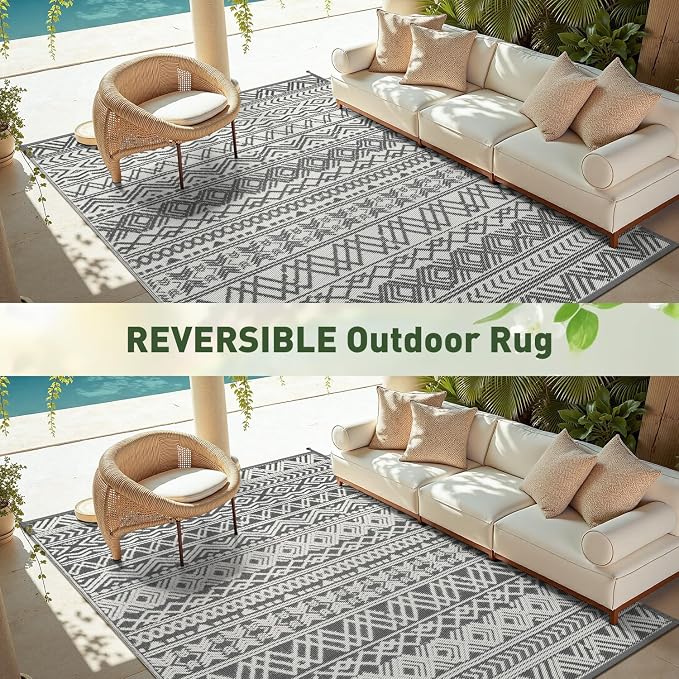 MontVoo Outdoor Rug 8x10 Waterproof Outdoor Patio Rug Mat Reverisble Plastic - Image 6