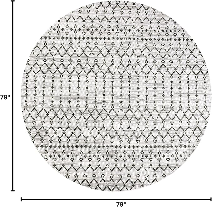 JONATHAN Y Moroccan Geometric Indoor Outdoor Round Area Rug 6 Ft Cream/Black - Image 2