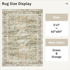 Soalmost 5x7 Area Rugs Green Orange Low Pile Indoor Washable Trendy Faded Style - Image 5
