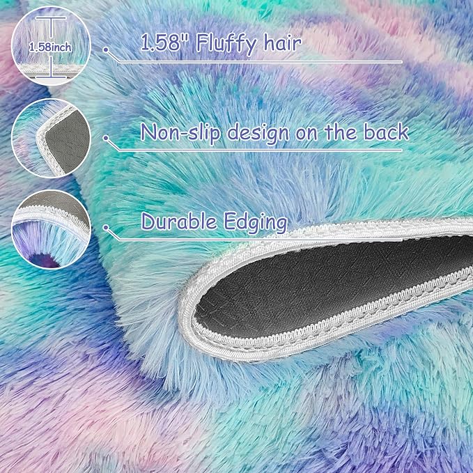 Shaggy Tie Dyed Light Purple Rainbow Rug Small, 2x3 Area Rugs - Image 5