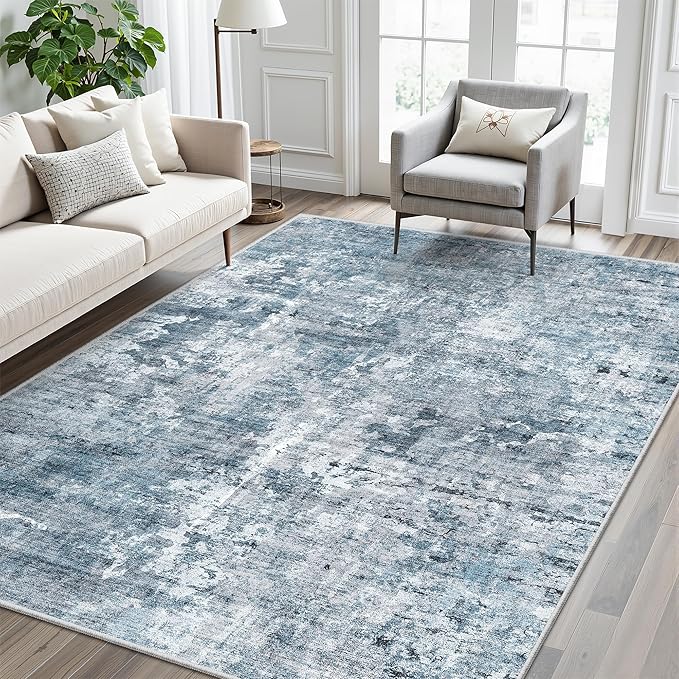 Soalmost Abstract Rug 5x7 Machine Washable Area Indoor Blue Low Pile Non-Slip - Image 2