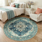 RELEANY Area Rugs Round 5ft Washable Non-Slip, Floral Vintage Distress by RELEANY