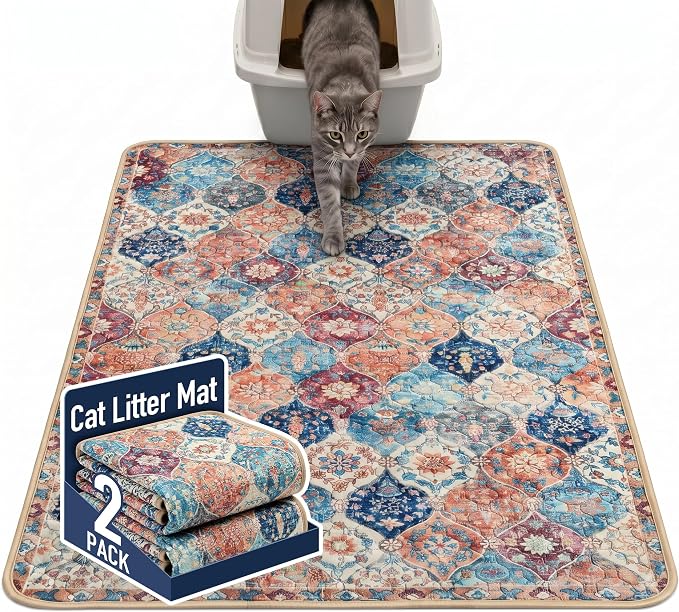 Hompet Cat Litter Mat 2 Pack, 48x60 Large Machine Washable Trapping Mats by Hompet