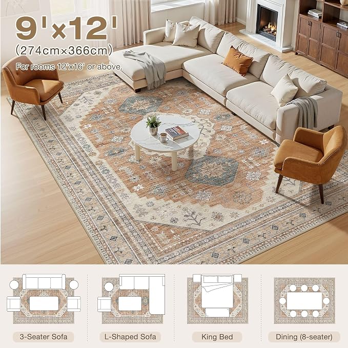 9x12 Washable Area Rug, Large Rugs - Image 4