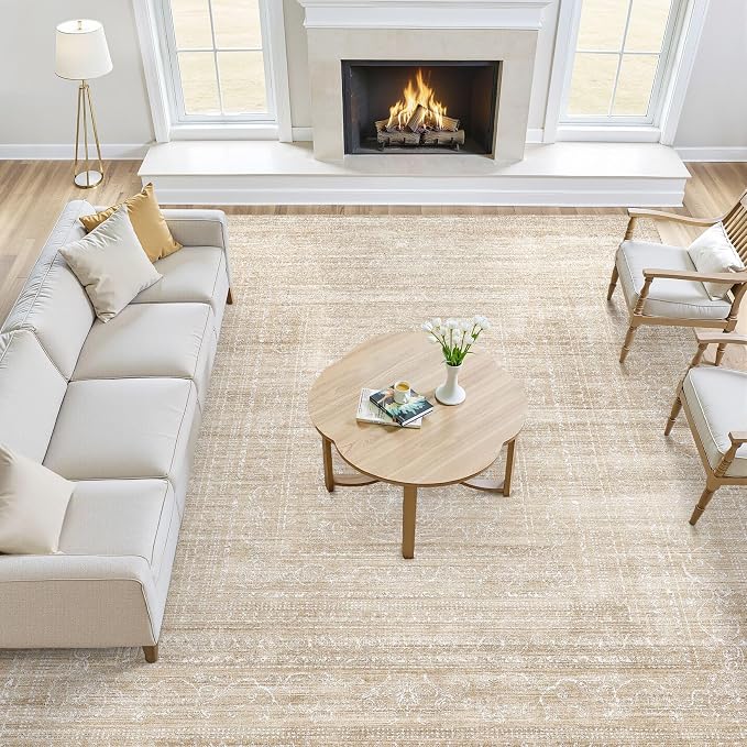 7x9 Area Rug Living Room: Washable Large Neutral Soft Rug Farmhouse Stain - Image 6