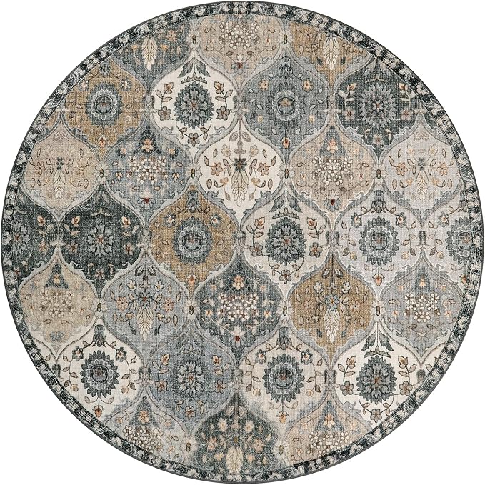 Lahome Moroccan Washable Round Rug 5ft, Soft Vintage Circle Rug - Image 3