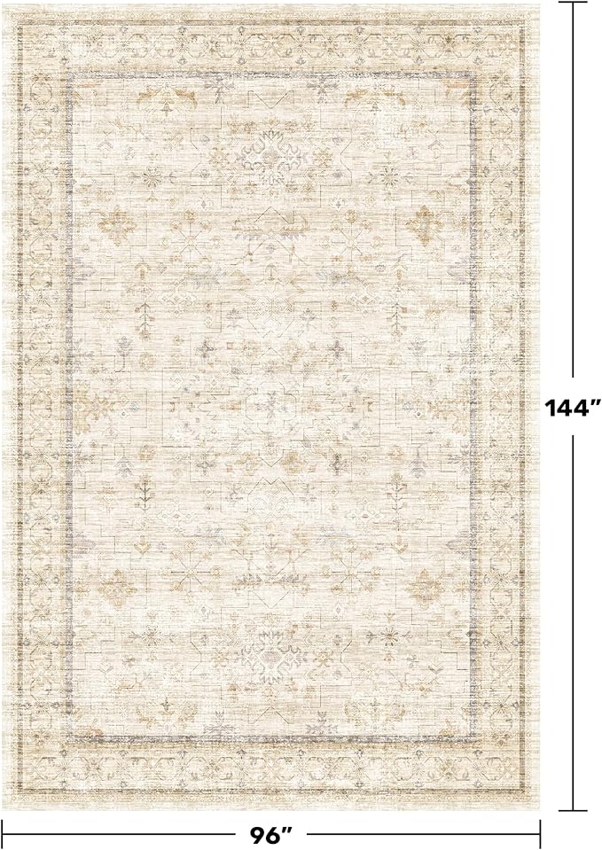 Hazo Haus Washable Ivory Beige Living Room Rug, 8x12 Non Slip Area Rugs - Image 2