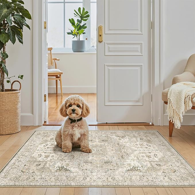 Madane Washable Area Rug 2x3, Small Entryway Rug Non-Slip Vintage Door Mat - Image 2