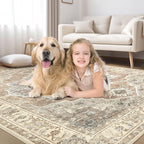 5x7 Washable Area Rug: Vintage Neutral Soft Non Slip Thin Large Floor Carpet - Image 7
