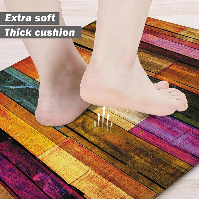 Kitchen Mats for Floor Colorful kitchen rugs Cool Wooden Abstract Anti Fatigue - Image 3