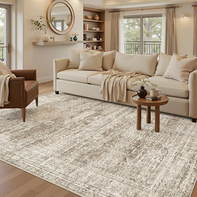 Soalmost 5x7 Area Rugs Brown Low Pile Indoor Washable Trendy Faded Style Rugs - Image 2