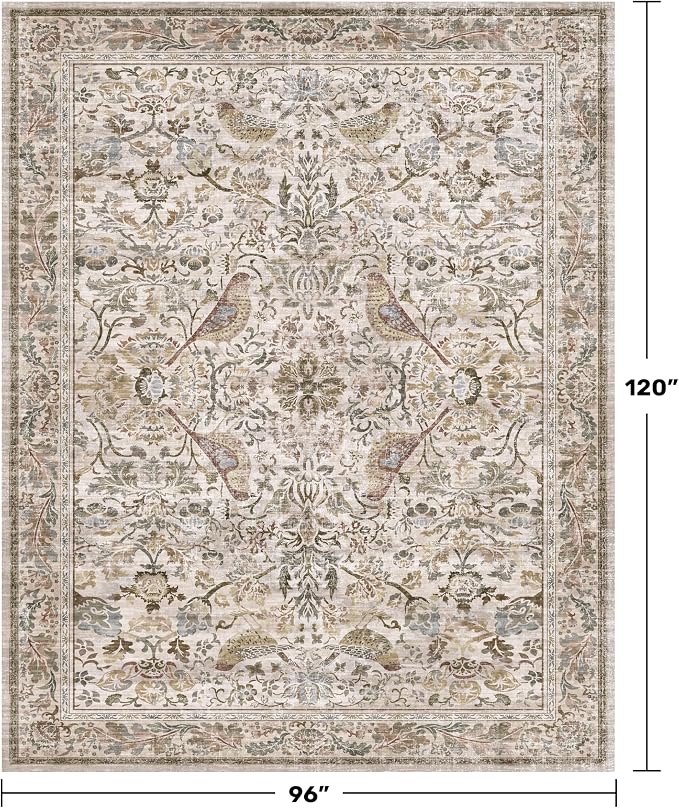 Vintage Moss Green 8x10 Washable Area Rugs - Image 2