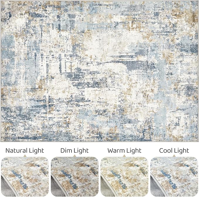 5x8 Area Rug Washable Rugs: Large Abstract Modern Soft Stain Resistant Indoor - Image 9