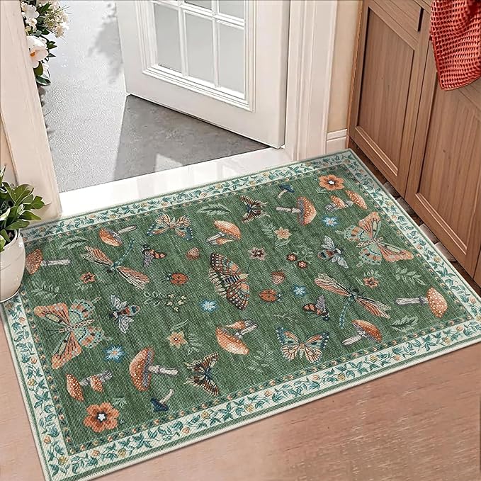 Mushroom Small Rug 2x3 Washable Door Mat Indoor Rugs by ROYHOME