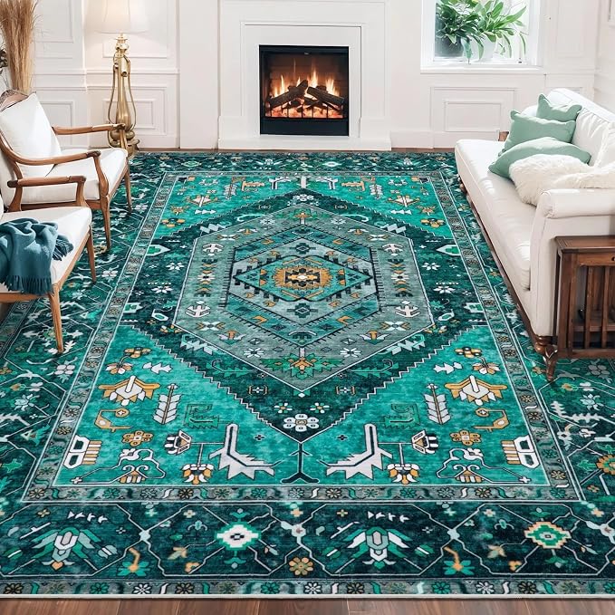 SERISSA Washable 8x10 Area Rugs Teal, Large Non-Slip Boho Living Room Rug - Image 5