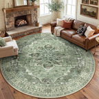 RELEANY Area Rugs Round 8ft Washable Non-Slip, Floral Vintage Distress by RELEANY