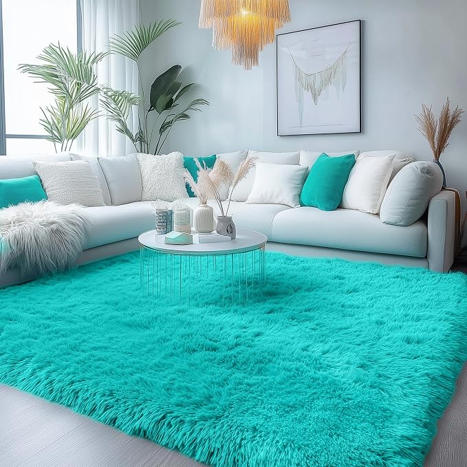 PAGISOFE Soft Fluffy Teal Area Rugs - Image 2