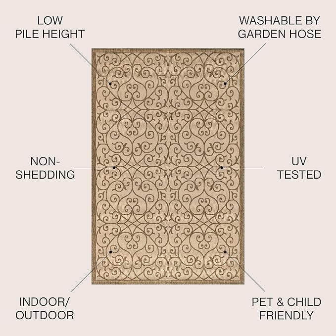 JONATHAN Y Vintage Filigree Indoor Outdoor Area Rug 4X6 Beige/Brown, Madrid - Image 2