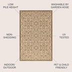 JONATHAN Y Vintage Filigree Indoor Outdoor Square Area Rug 8X8 Beige/Brown - Image 3