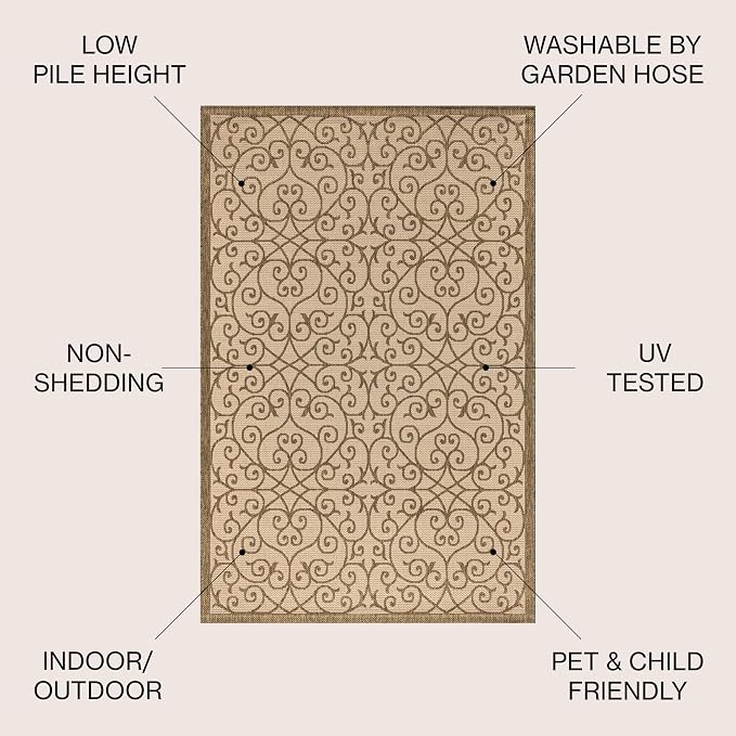 JONATHAN Y Vintage Filigree Indoor Outdoor Square Area Rug 8X8 Beige/Brown - Image 3