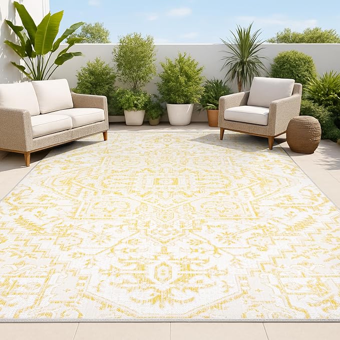 JONATHAN Y Boho Medallion Indoor Outdoor Area Rug 3X5 Cream/Yellow, Estrella by JONATHANY