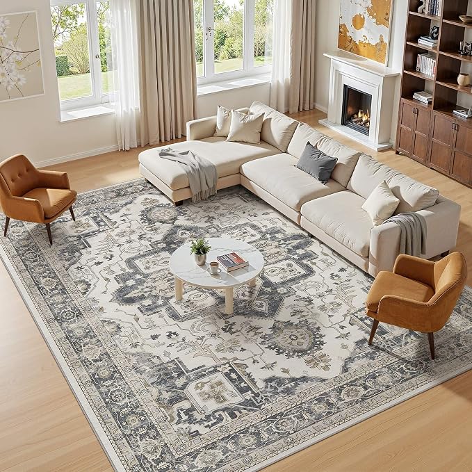 10x12 Washable Area Rugs for Living Room, Large Rug Non Slip Backing Vintage - Image 4