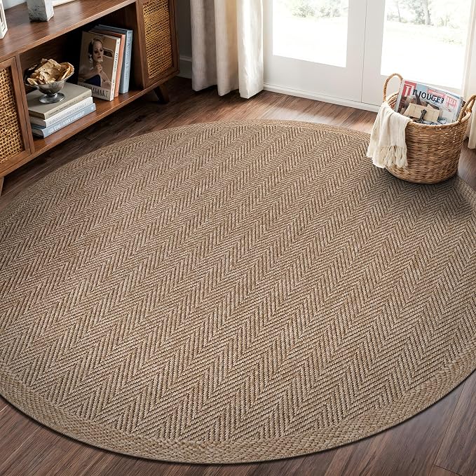 CAMILSON Easy Jute Round Rug 4ft Indoor Outdoor Natural Color Fiber Area Rugs by CAMILSONIndoorOutdoorAreaRugs