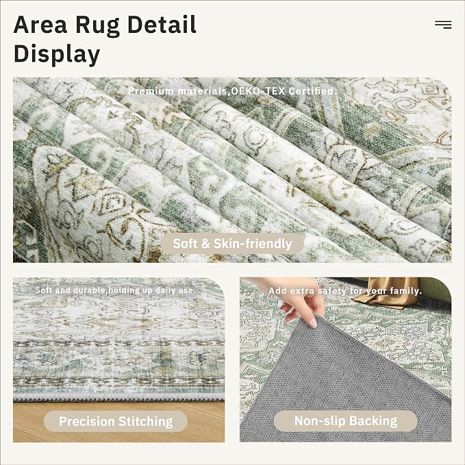 Soalmost 10x14 Area Rugs for Living Room, Non Slip Machine Washable Vintage Rugs - Image 6