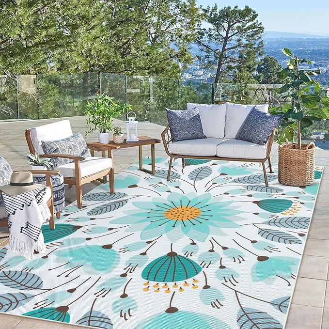 Lahome Floral Indoor Outdoor Rugs, 6x9ft Non Slip Outdoor Patio Rug by Lahome
