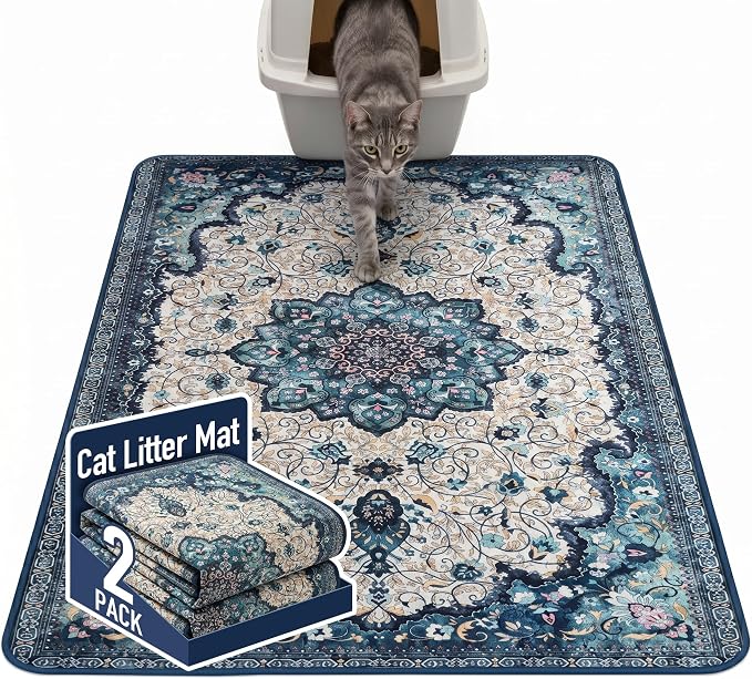 Hompet Cat Litter Mat 2 Pack, 48x60 Large Machine Washable Trapping Mats by Hompet