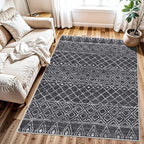 Black Non Slip Moroccan 3x4 Washable Area Rug | Soft Stain-resistant Mat by BYYVOORugsforYourHome