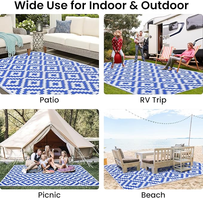 Smiry Waterproof Outdoor Rug 9x12 ft, Reversible Plastic Straw Patio Camping - Image 7
