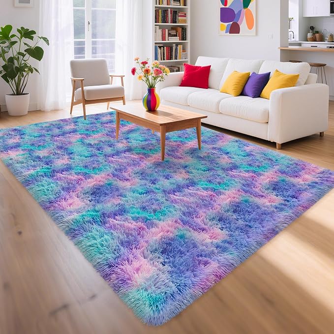 Soft Fluffy Purple Rainbow Rug for Bedroom Kids 6x9 Mermaid Stitch Rugs for by TENNOLA
