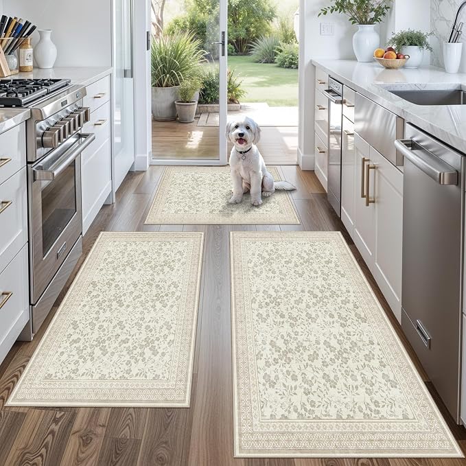 Kitchen Rug Sets 3 Piece, Washable Non-Slip Farmhouse Kitchen Mats by BYYVOORugsforYourHome
