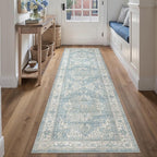 2x8 Washable Vintage Runner Rug Blue Oriental Hallway Kitchen Throw Rug Neutral - Image 3