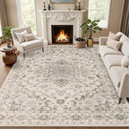 Area Rugs 9x12 Living Room Rug: Washable Rug Soft Vintage Distressed Floral by EXPEDIX