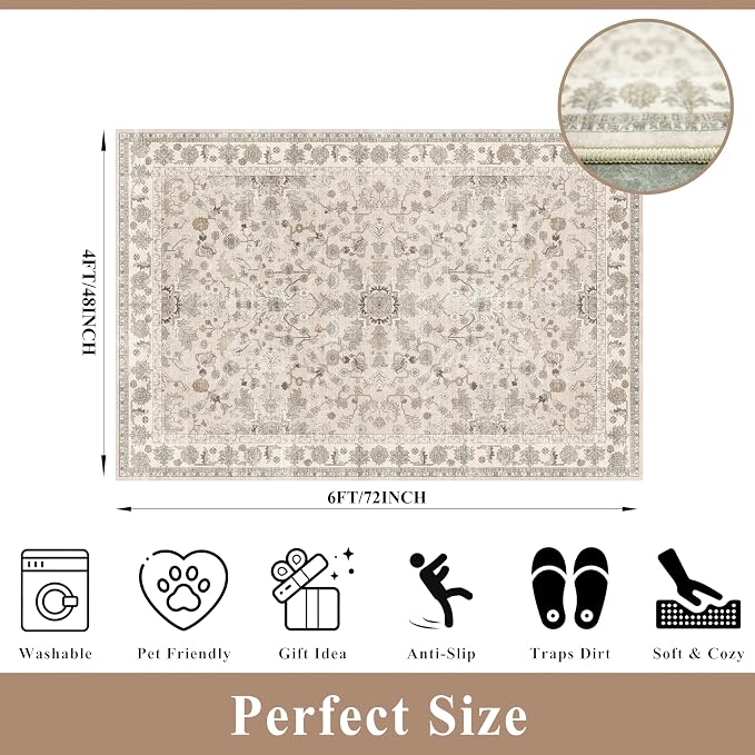 Washable 4x6 Kitchen Rug Non-Slip – Soft Stain-Resistant Low-Pile Indoor Floor - Image 2