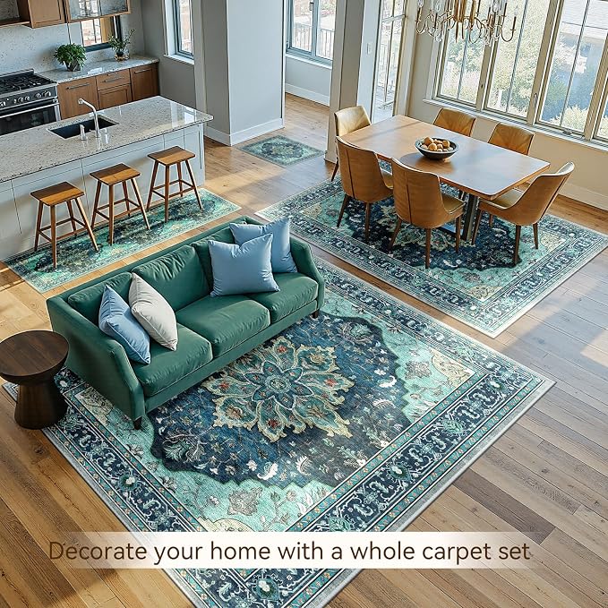 RELEANY Area Rugs Large 10'x14' Washable Non-Slip, Floral Vintage Distress - Image 4