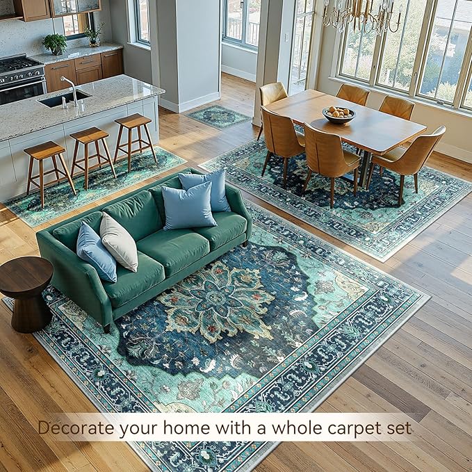 RELEANY Area Rugs 8'x10' Washable Non-Slip, Floral Vintage Distress Medallion - Image 4