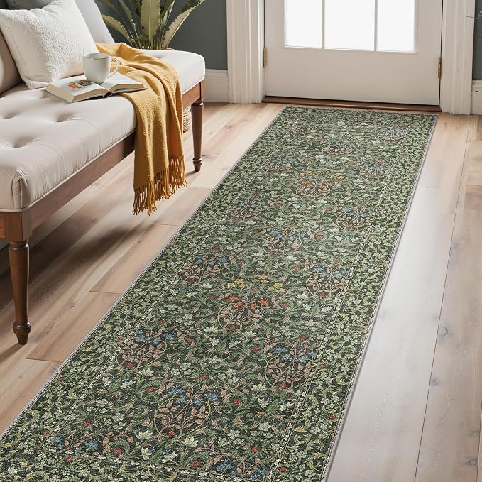 GENIMO Floral Washable Runner Rug 2’6” x 8’, Non-Slip Long Hallway Carpet by GENIMO