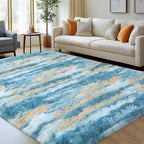 Fluffy Rugs for Living Room, 6x9 Feet Abstract Blue Large Shag Area Rugs for - Image 2