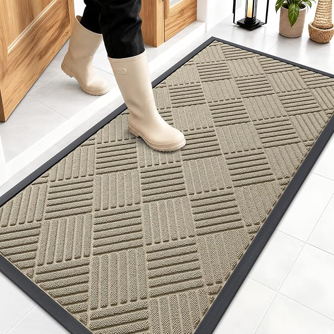 OLANLY Front Door Mat Outside Entrance 47x23, Heavy Duty Sturdy Natural Rubber by OLANLY