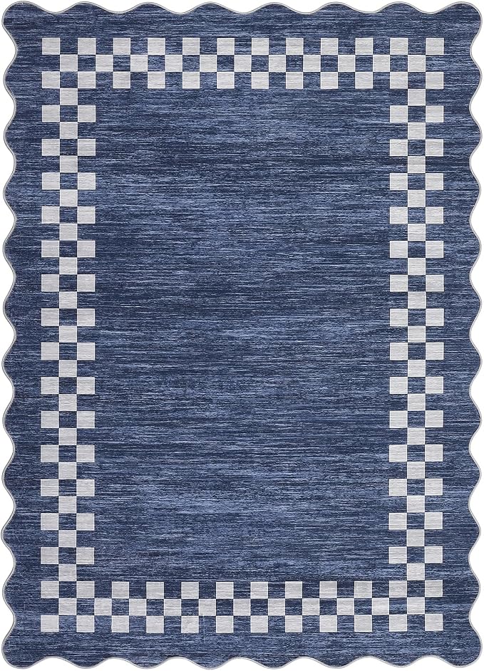 Small Area Rug 2x3 Modern Checkered Entry Rug Solid Color Scalloped Kitchen - Image 3