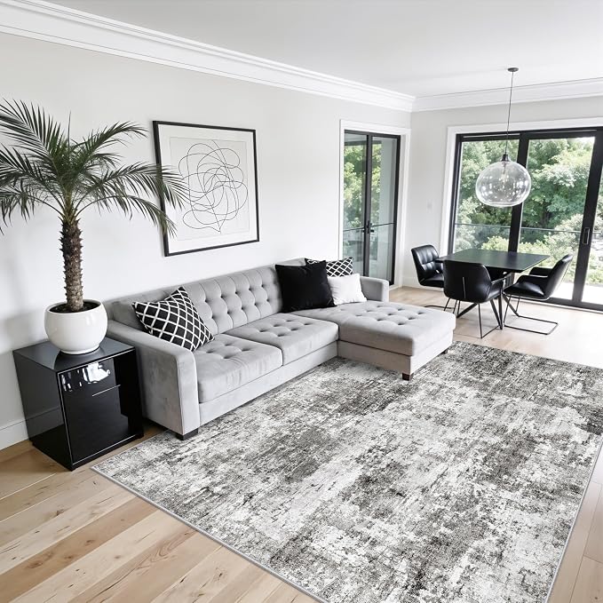 10x10 ft Square Living Room Rug – Washable Modern Abstract Area Rug - Image 3
