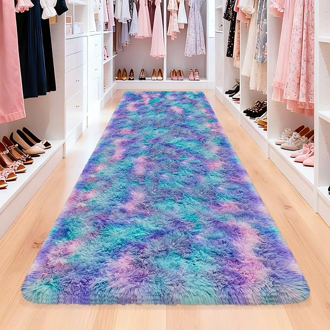 Purple Rainbow Rug for Girls Bedroom Bedside Runner 3x10 Ft, Soft Fluffy Rugs - Image 8