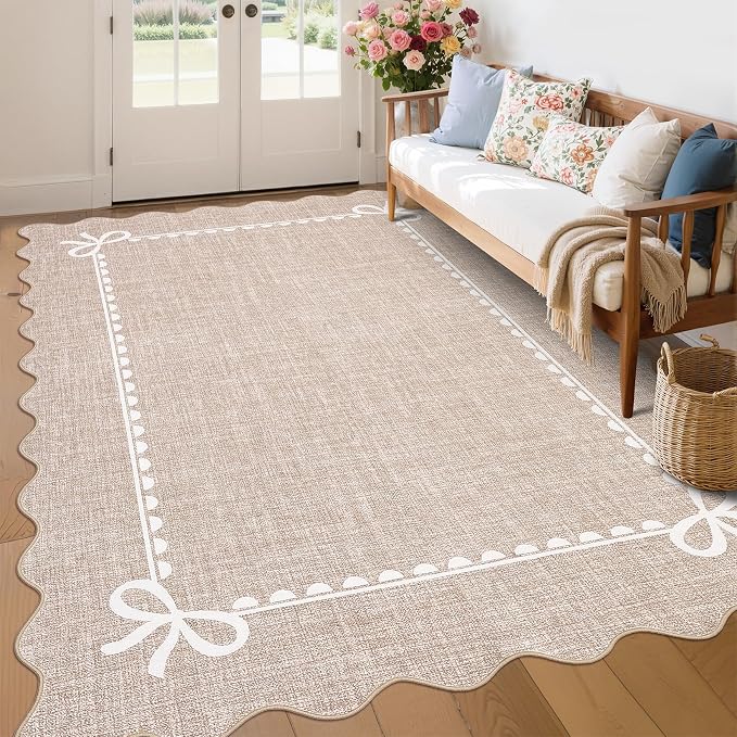 GarveeHome Scalloped Bow Rug for Living Room, Solid Camel Rug for Dorm - Image 8