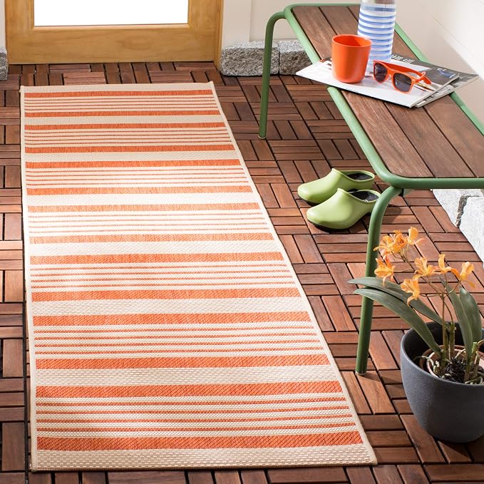 SAFAVIEH Courtyard Collection 2'3" x 16' Terracotta/Beige CY6062 Stripe Indoor/ - Image 2