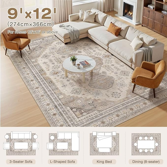 9x12 Washable Area Rug, Large Rugs - Image 8