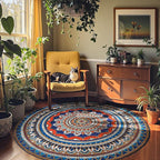 jinchan Mandala Round Rug 6ft Blue Rustic Boho Washable Rug Tribal 6' Round - Image 2